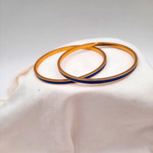 Monet Blue Enamel and Gold Plated Bangle Bracelets - Set of 2